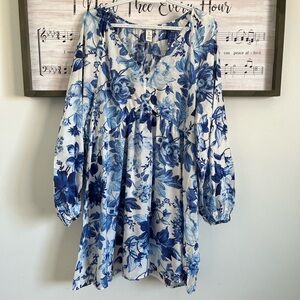 H&M Blue Floral Long Sleeve Dress